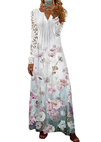 Robe longue vintage Tomwell col v élégant motif floral chic