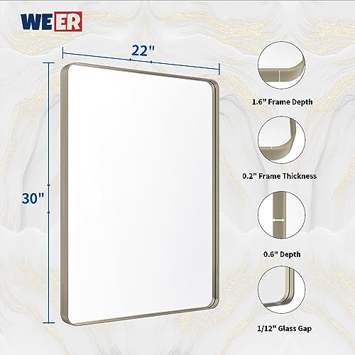 WEER Badezimmerspiegel, gebürstetes Nickel, gebürstetes Silber, Metallrahmen, Abgerundeter rechteckiger silberfarbener… – Ansicht 6