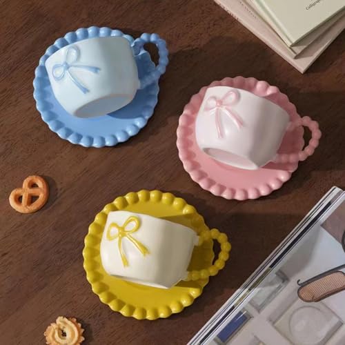Taza de café con moño rosa Disoza 12 oz porcelana miniatura 6