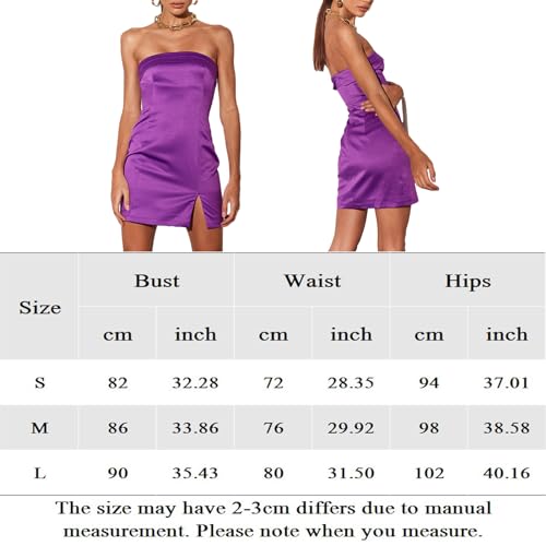 BBIQI Vestido tubinho de cetim sem alças sexy para baile colado ao corpo para mulheres, fenda sem ma
