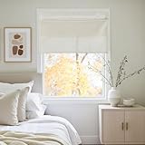 PONY DANCE Leinen Raffrollo ohne Bohren Magnetisch Raffrollo mit Klettband Leinen Vorhang Halbtransparen Fenster Roman Blinds 1 Stück B 70 x H 140 cm, Elfenbeinweiß