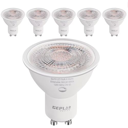 SETEN 6-Pack GU10 LED Bulbs 6W (50W Equivalent), Dimmable 4000K Cool White, 580LM, Perfect for Track & Recessed Lighting, Kitchen, Display Case