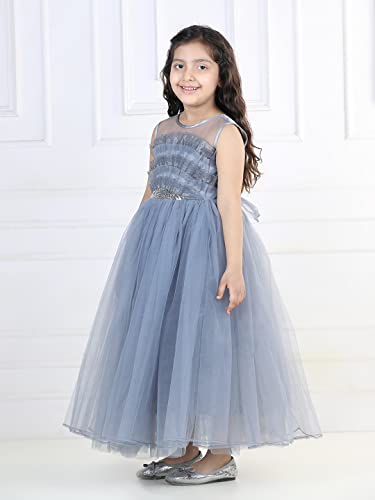 Image of Toy Balloon Kids Grey Emblished Full Length Girls Gown Dress