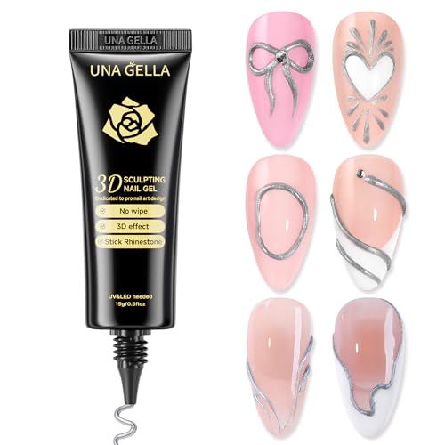 Image of UNA GELLA Metallic Silver 3D Gel Nail Art 15g, No Wipe Sculpting Gel Polish for Nail Designs, Charms and Gems Decoration, Lamp Curing Required DIY Art Salon at Home
