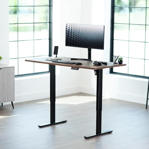 Image of VIVO Rustic Vintage Brown 60 x 30 in Standing Desk, DESK-KIT-1B6N-30 | Electric, Holds 220 lbs, Sit Stand, Height Adjustable, Extra Deep Table Top, Memory Presets, 1B Series, Black Frame