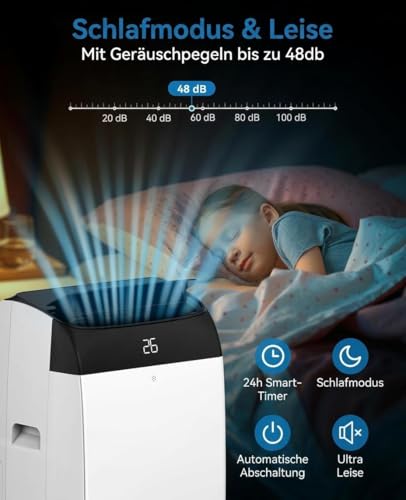 3- in- 1 Mobiles Klimagerät 10000 BTU- Schnelles Kühlen, Ventilator & Luftentfeuchter- Energieklasse A+, leiser Betrieb, 2 Geschwindigkeiten, 24h- Timer, Fernbedienung- Für Zuhause & Büro- S-2
