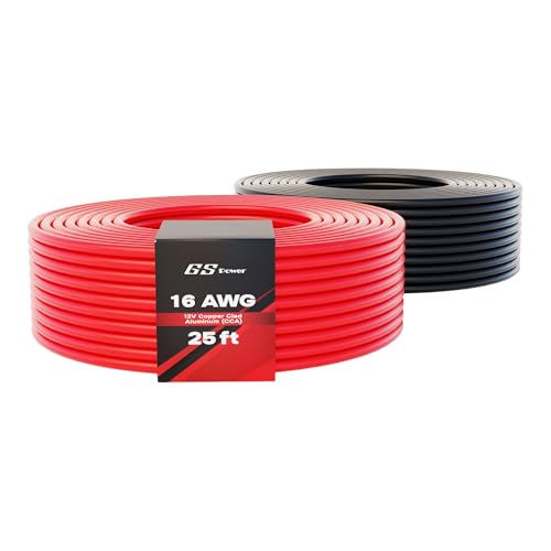 GS Power 50ft CCA 16 Gauge Wire Automotive, 25ft Red & 25ft Black, 16 AWG 12v, Speaker Electrical...