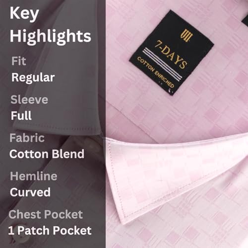 Image of 7-DAYS Premium Men's Formal Shirts - Cotton Rich, Textured Self-Design, Full Sleeve, Regular Fit, Wrinkle Resistant, with Pocket - Perfect for Office