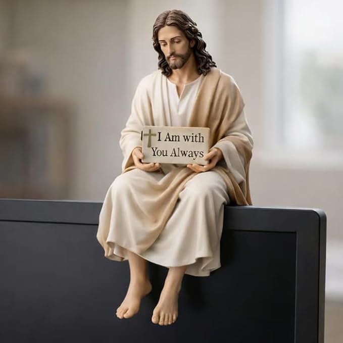 Figura de Jesús de resina para escritorio, hecha a mano, diseño de Jesucristo, con texto en inglés 'I Am with You Always', decoración de estatua de Jesús, tablero de coche, hogar, oficina, mesa