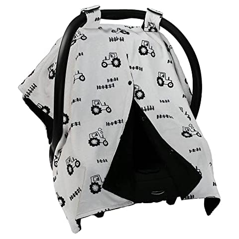 Dear Baby Gear Deluxe Car Seat Canopy - Infant Car Seat Cover - Baby Car Seat Covers - Carseat Canopy for Infant Car Seats - Car Seat Cover (Black and Gray Farm Tractors and Fence 40"x30") Cover