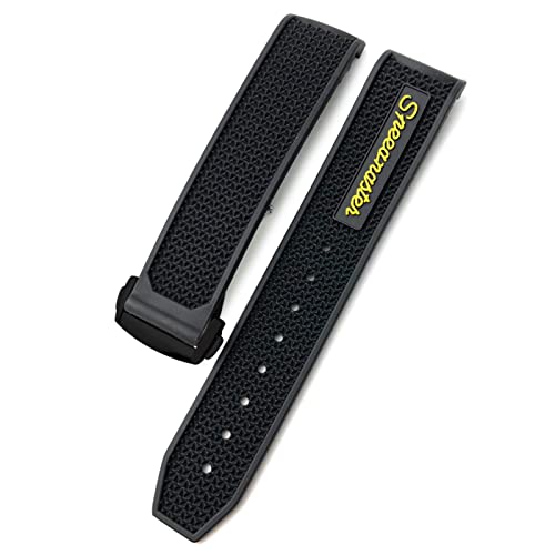 Bracelet Speedmaster en silicone noir jaune 20mm boucle