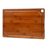 Bamboo Cutting Boards for Kitchen, Non Toxic Cheese Charcuterie Board with Deep Juice Grooves & Built-in Handles for Countertop, Ideal for Meat, Vegetables and Fruits 15"*9.8"*0.6"
