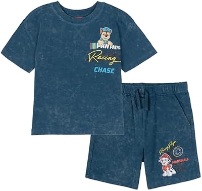 Nickelodeon Paw Patrol Toddler Boys French Terry T-Shirt & Shorts Outfit Set – Charcoal Blue, Size 4...