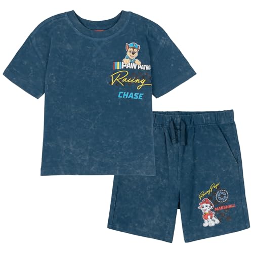 Nickelodeon Paw Patrol Toddler Boys French Terry T-Shirt and Shorts Outfit Set Charcoal Blue 4T