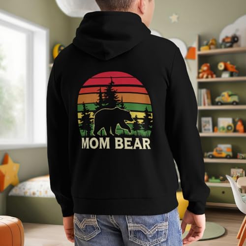 Kids Retro MAMA BEAR Women Family Mom Gift Boys Girls Lightweight Kangaroo Pocket Fleece Hoodies 7