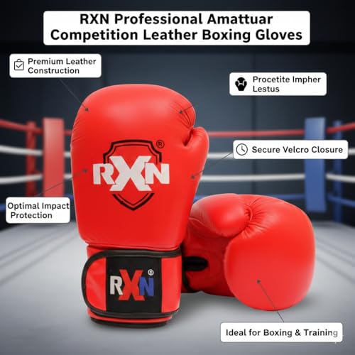 Image of RXN Training & Sparring Boxing Gloves for Men & Women (Red,16oz) | MPF Molded Foam Padding | Hook & Loop Wrist Closure | Pre-Curved Fit for Boxing, Kickboxing, MMA & Fitness Training