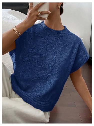 GORGLITTER Women's Flower Cap Sleeve Sweater Vest Crew Neck Knit Pullover Tank Top4
