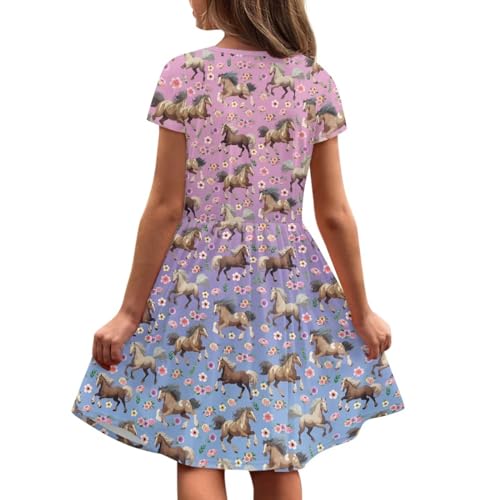 Image of Short Sleeve Dress for Girls with Pockets Cute Toddler Girl Clothes Summer 2-12