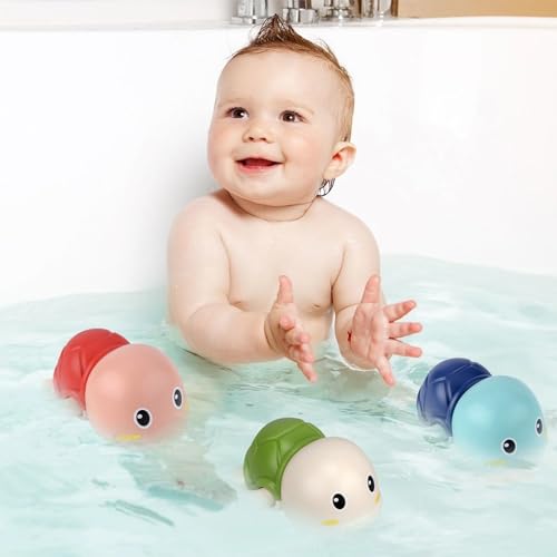 Image of TYJHAFN Baby Bath Toys-Wind up Turtle Bathtub Toys,Toy for Babies 6-12 Months, Mold Free Bath Toys Baby Shower Bathtime Fun Pool Toys for Toddlers,Gift for 1 2 3 4 Year Old Boys Girls