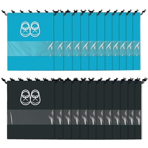 Image of Heart Home Pack of 24 Travel Shoe Organizer | Storage Bags | Travel Carrying Bag | Storage Organizers Set | Shoe Cover with Transparent Window | Shoe Dori Cover | Sky Blue & Black