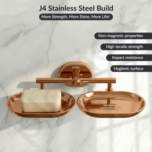 Image of Plantex J4 Stainless Steel Double Soap Dish for Bathroom /Soap Holder for Bathroom /Wall Mounted Soap Holder /Bathroom Accessories (PVD Rose Gold Finish) Onix
