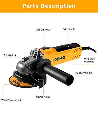 Dekopro 110V Angle Grinder, 4-1/2" Max. Wheel Dia., 7.5A Grinders Power Tools, 12000Rpm No Load Speed, 1 Grinding Wheel, Grinder Tool For Grinding, Sanding, Wire Brushing Or Abrasive Cutting-Off #TOP1