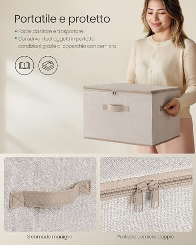 SONGMICS Scatole Portaoggetti con Coperchio, Contenitori Pieghevoli con Maniglie, Organizzatori per Vestiti, Set di 6, 40 x 30 x 25 cm, Tessuto non Tessuto, Beige Sabbia RZB003K02 - Immagine 2