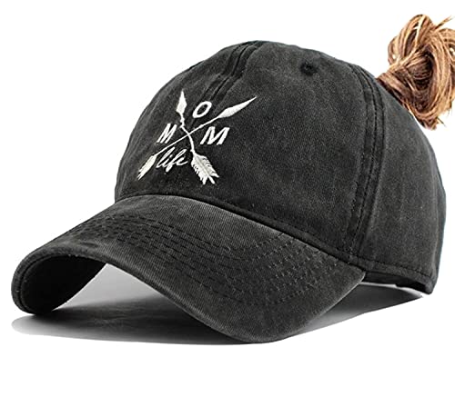 Lokidve Mom Life Arrow Ponytail Hat Messy High Bun Distressed Baseball Cap #TOP7