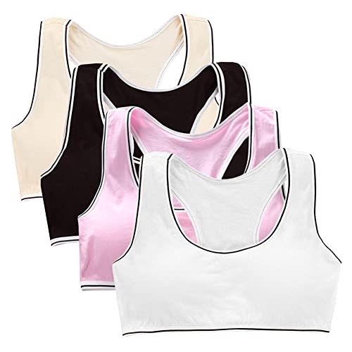 Seamless Girls Racerback Sports Bra - Pack of 4 - Big Girls' Cotton Built-Up Stretch Sports Bra for Aged 8-15 - Pattern 2