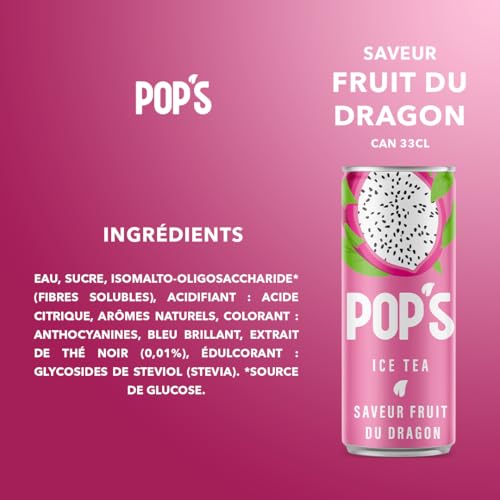 Thé glacé fruit du dragon canette 33cl Pop's boisson naturelle rafraîchissante