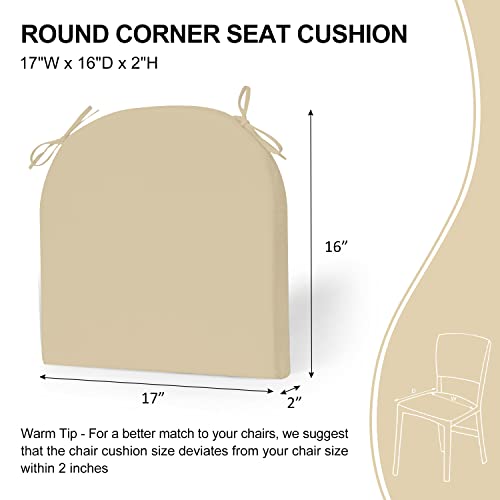 Wellsin Outdoor Chair Cushions For Patio Furniture - Patio Chair Cushions Set Of 4 - Waterproof Round Corner Outdoor Seat Cushions 17"X16"X2", Khaki #TOP2