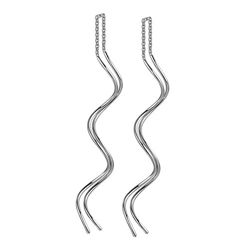 Yoursfs Curved Long Threader Earrings for Silver Plated White Spiral Chain Earrings (Pierced Ears)