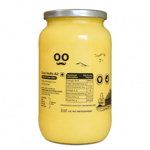 Image of Doodhvale Farms A2 Cow Ghee 900ml | Vedic Desi Gir Cow Ghee | Bilona Method | Grass Fed | 100% Pure & Preservative Free | Traditionally Churned Danedar Ghee | Non-GMO | Lab Certified | Glass Bottle