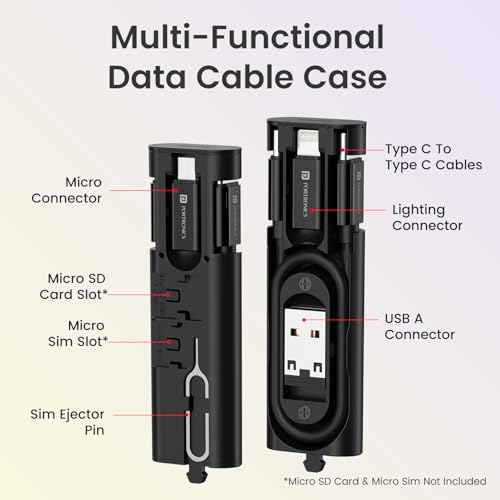 Image of Portronics Snapcase 4 60W Multifunctional Fast Charging Data Cable Transparent Kit, Conversion Set USB A & Type C to Male Micro /Type C /Lightning, Data Transfer, Sim Storage, Sim Eject Pin,Pocket Size