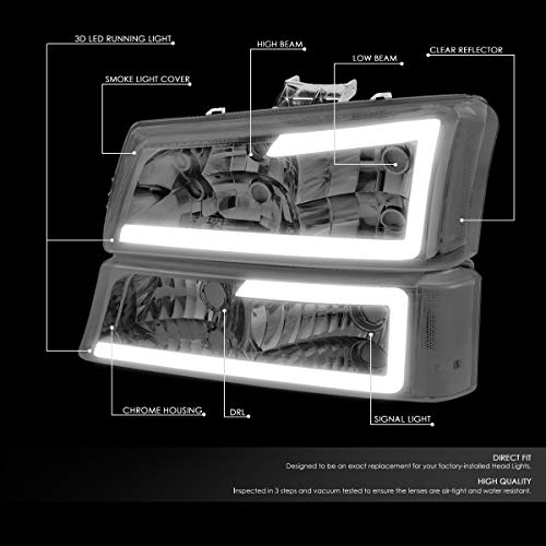 Image of DNA MOTORING HL-LB-CSIL03-SM-CL1 Smoked Lens 3D LED DRL Headlight Bumper Lamp Set Compatible with 03-06 Silverado 1500-3500 / Avalanche 1500 2500
