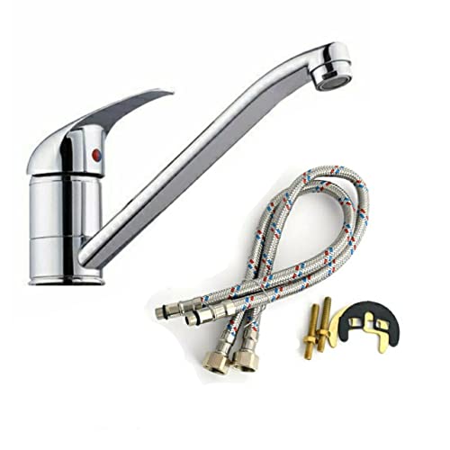 Image of Kitchen faucets - Antique Single Lever Basin Mixer Tap - Stainless Steel Tap for Counter Top Washbasin - Pack of 1, Silver
