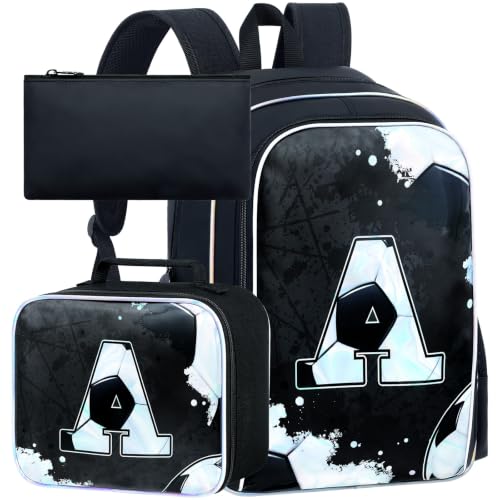 Image of gxtvo 3PCS Boys Soccer Backpack, 17 inch Kids Football Backpack with Lunch Box, Water Resistant Middle Elementary School Bag - Soccer A