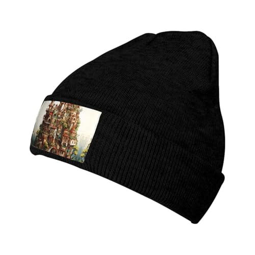 Dream Castle Winter Stretch Loose Knitted hat, Men's Velvet Patch Beanie hat, Unisex Outdoor Sports Travel Fashion Warm ski hat Dream Castle Winter Stretch Loose Knitted hat, Men's Velvet Patch Beanie hat, Unisex Outdoor Sports Travel Fashion Warm ski hat