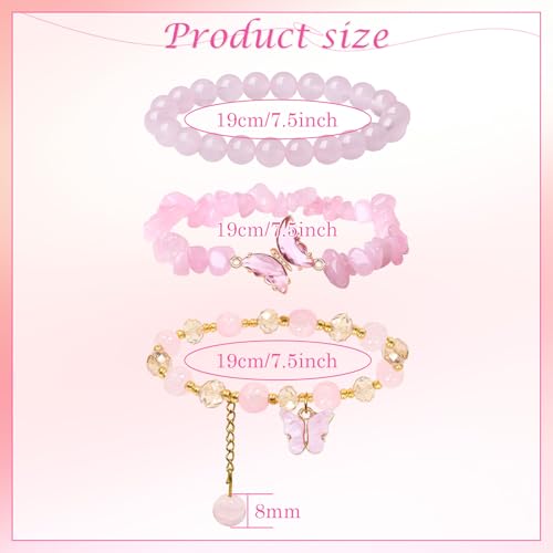 3Pcs Purple Butterfly Bracelets for Women Amethyst Crystal Beaded Bracelets Butterfly Charm Elastic Stretchable Natural Crystal Jewelry Accessories4