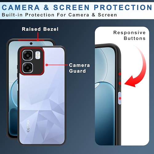 Image of CEDO Backcover for Oppo K14x / Oppo A6x (5G) | Camera Protection Bump Shockproof Edge | Ultra Hybrid Transparent Acrylic Clear TPU+PC Hard Backcase Cover (Black)