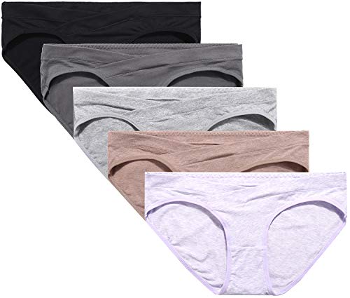 5PACK Maternity Underwear Cotton Pregnancy Maternity Panties Underwear Under Bump for Pregnant Women.Sort 5P-B,XLarge
