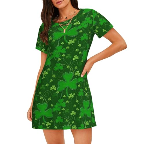 Robe de nuit Saint-Patrick à manches courtes imprimée paillettes pour femme