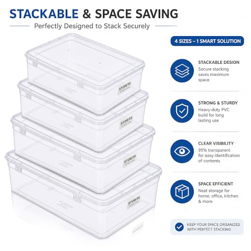 Image of Storite Set of 4 Transparent Multipurpose Plastic Storage Boxes with Lid | Multipurpose Storage Containers|5L, 6L, 8L & 14L Organizer Boxes for Jewellery,Stationery,Accessories & Home Organization