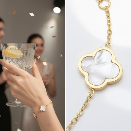 HESUSUSI Bracelet Trefle 4 Feuilles Femme, 18k Plaqué Réglables Bijoux Chanceux, Bracelet Acier inoxydable Élégant pour Fille Cadeau Saint-Valentin Fête des Mères Noël pour Jeune Fille – vue 4