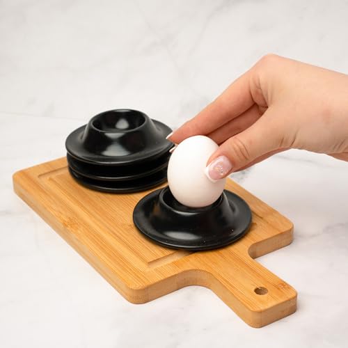 MIAMIO - Eierbecher 4er Set Keramik, Steingut Eierbecher mit Ablage, Restaurantqualität - Spülmaschinenfest (Schwarz) – Bild 3
