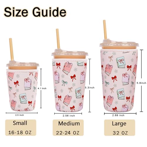 Image of Reusable Insulated Sleeve for Iced Coffee Cup, 3-Pack Coffee Neoprene Drink Sleeve for Cold & Hot Drinks, Beverage Holder for Iced Coffee (Cozy Read)