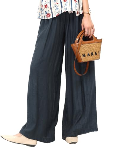 Women's Casual Loose Pants Spring Summer Long Texture Beach Lounge Palazzo Elastic Waist Wide Leg Trousers4