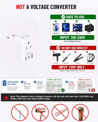 Image of European Travel Plug Adapter USB C, HANYCONY International Plug Adapter, US to Europe Adapter Plug 2 Outlets 3 USB Ports(2 C Port), Type C Power Adapter to Italy Spain France Portugal Iceland Germany