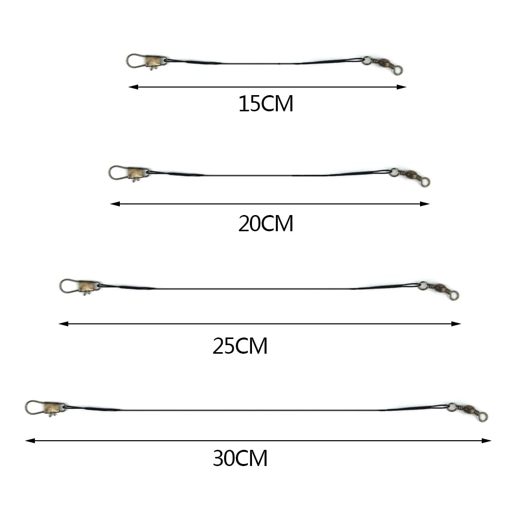 Lot De 30 Bas De Ligne Pêche Avec émerillon Et Snap – Acier Résistant Aux Morsures – Pour Eau Douce Et Eau Salée