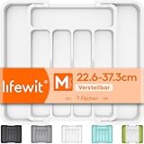 Lifewit Besteckkasten für Schubladen, verstellbarer Kunststoff Organizer Küche Tiefe 31 cm, Besteckeinsatz 5-7 Fächer, erweiterbar bis 37 cm, für Löffel und Gabeln, Weiß, Mittel